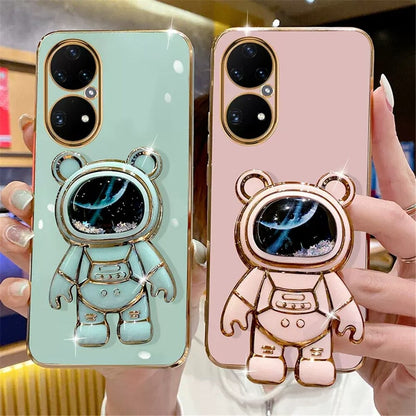 Anymob Huawei Case Light Pink Cute Quicksand Astronaut Bracket Soft Cover Phone Protection-Mobile Phone Cases-PEROZ Accessories