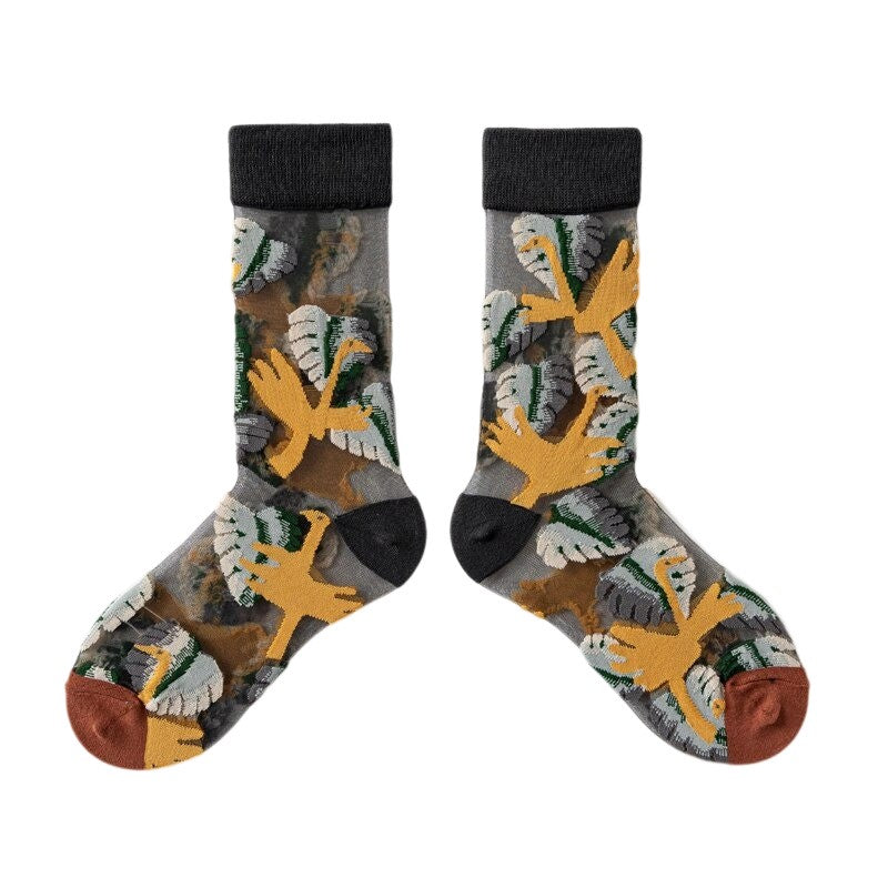 Anysox 5 Pairs Light Grey Size 5-9 Sock Harajuku Crystal Silk Tide Socks With Flower Vines Comfortable To Wear Prefect For Women-Socks-PEROZ Accessories
