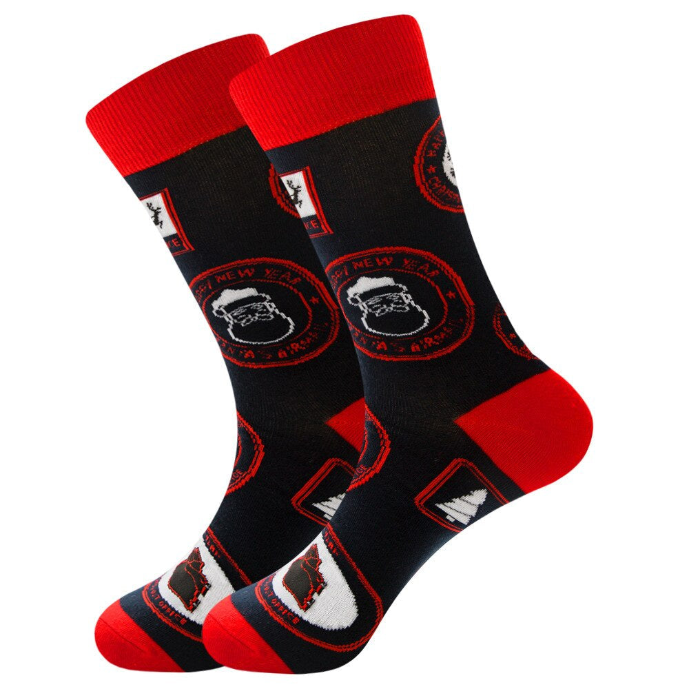 Anysox 5 Pairs Black Red Size 5-13 Socks Crystal Silk Tide Santa Tag Winter Holiday Design Snowflake Stocking Comfortable To Wear-Socks-PEROZ Accessories