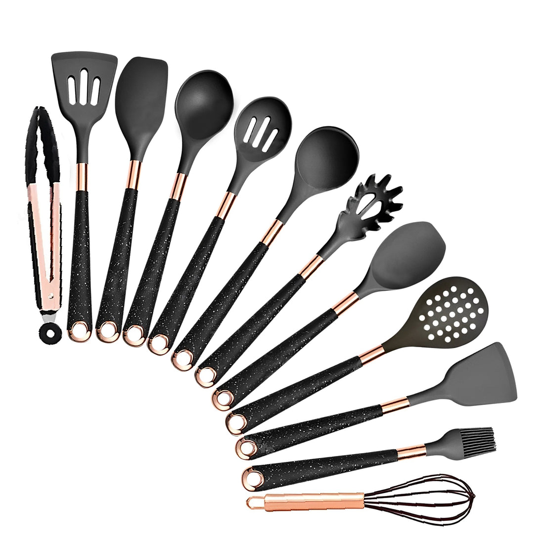Anygleam Kitchen Utensils Non-stick Black 12 Set Gold Plated Handle with Support Point Cooking Tool Accessories Heat Resistant Kitchenware-PEROZ Accessories