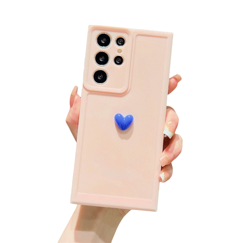 Anymob Samsung Pink With Blue Cute 3D Love Heart Case Shockproof Soft Silicone Phone Back Cover-Mobile Phone Cases-PEROZ Accessories