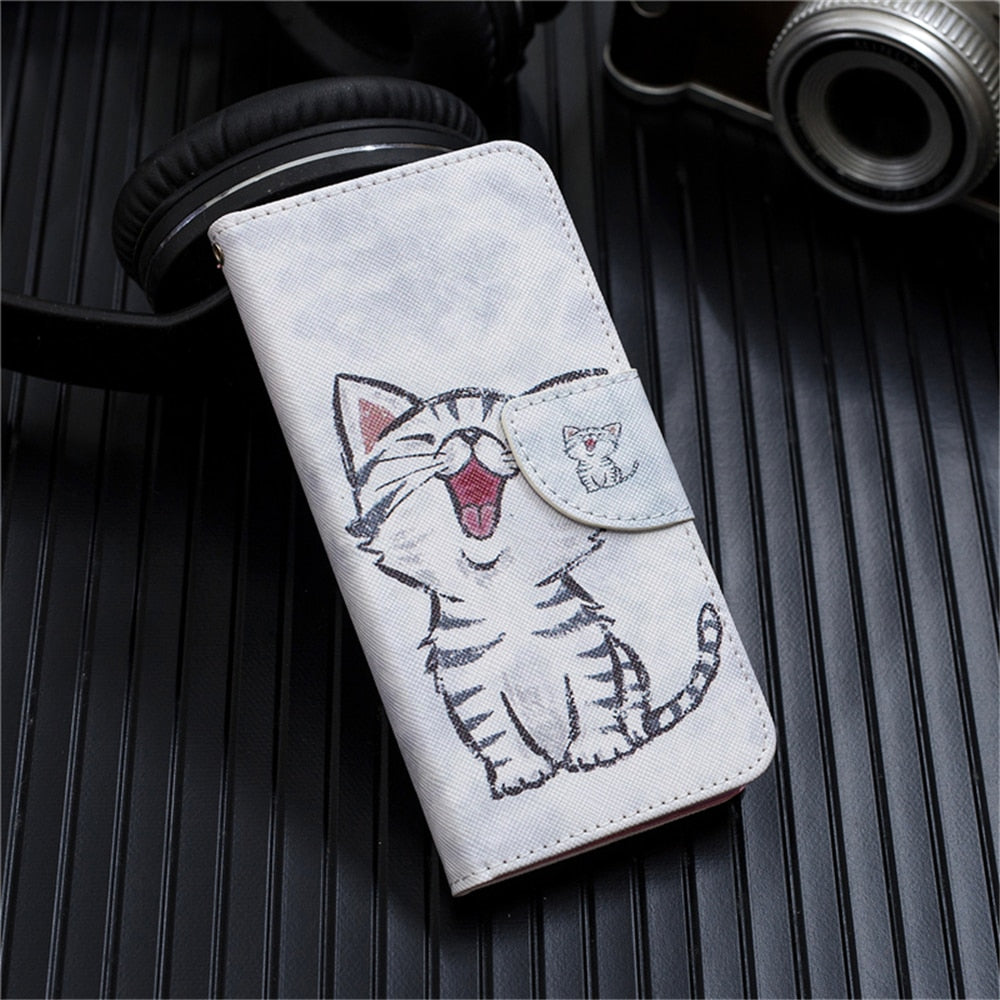 Anymob Samsung Case White and Cute Kitten Design Flip Leather Wallet Phone Cover Protection-Mobile Phone Cases-PEROZ Accessories