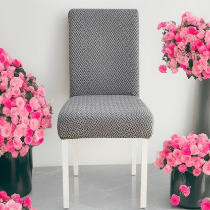 Anyhouz Chair Cover Dark Grey Small Knitted Design with Anti-Dirt and Elastic Material for Dining Room Kitchen Wedding Hotel Banquet Restaurant-Chair Cover-PEROZ Accessories