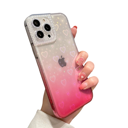 Anymob iPhone Case Pink Gradient Reflective Holographic Love Heart Diamond Camera Soft Cover-Mobile Phone Cases-PEROZ Accessories