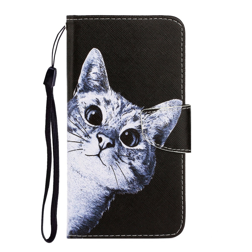Anymob Samsung Black Cat Magnetic Flip Wallet Case Painted Leather Phone Cover-Mobile Phone Cases-PEROZ Accessories