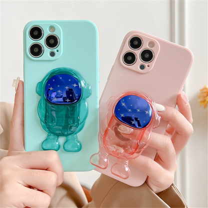 Anymob iPhone Case Pink Transparent Astronaut Kickstand Shockproof Silicone Cover-Mobile Phone Cases-PEROZ Accessories