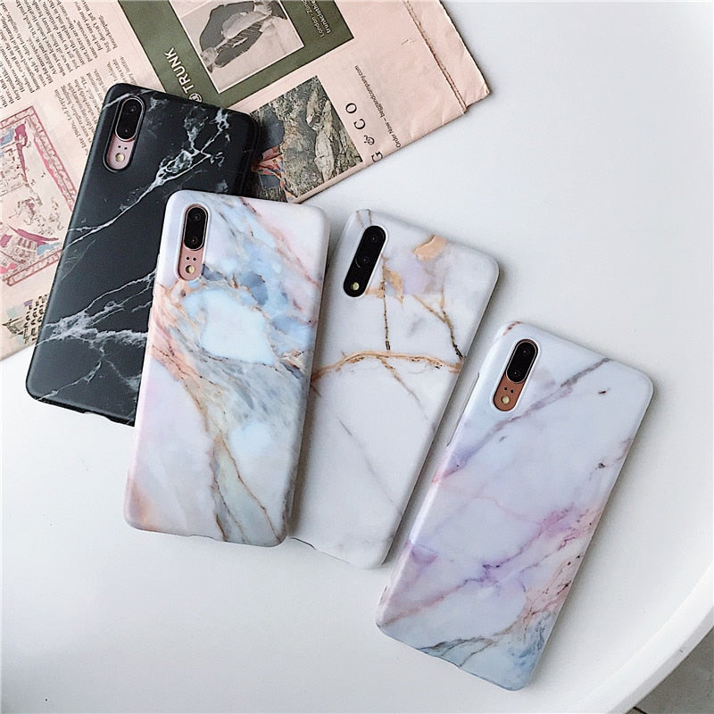 Anymob Samsung White Blue Marble Flower Case Back Cover Art Leaf Silicone Phone Protection-Mobile Phone Cases-PEROZ Accessories