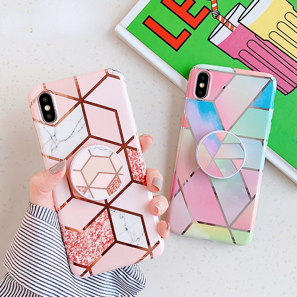 Anymob iPhone Mint Green Holder Stand Case Back Cover Marble Art Silicone Phone Cover-Mobile Phone Cases-PEROZ Accessories