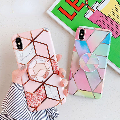 Anymob iPhone Mint Green Holder Stand Case Back Cover Marble Art Silicone Phone Cover-Mobile Phone Cases-PEROZ Accessories