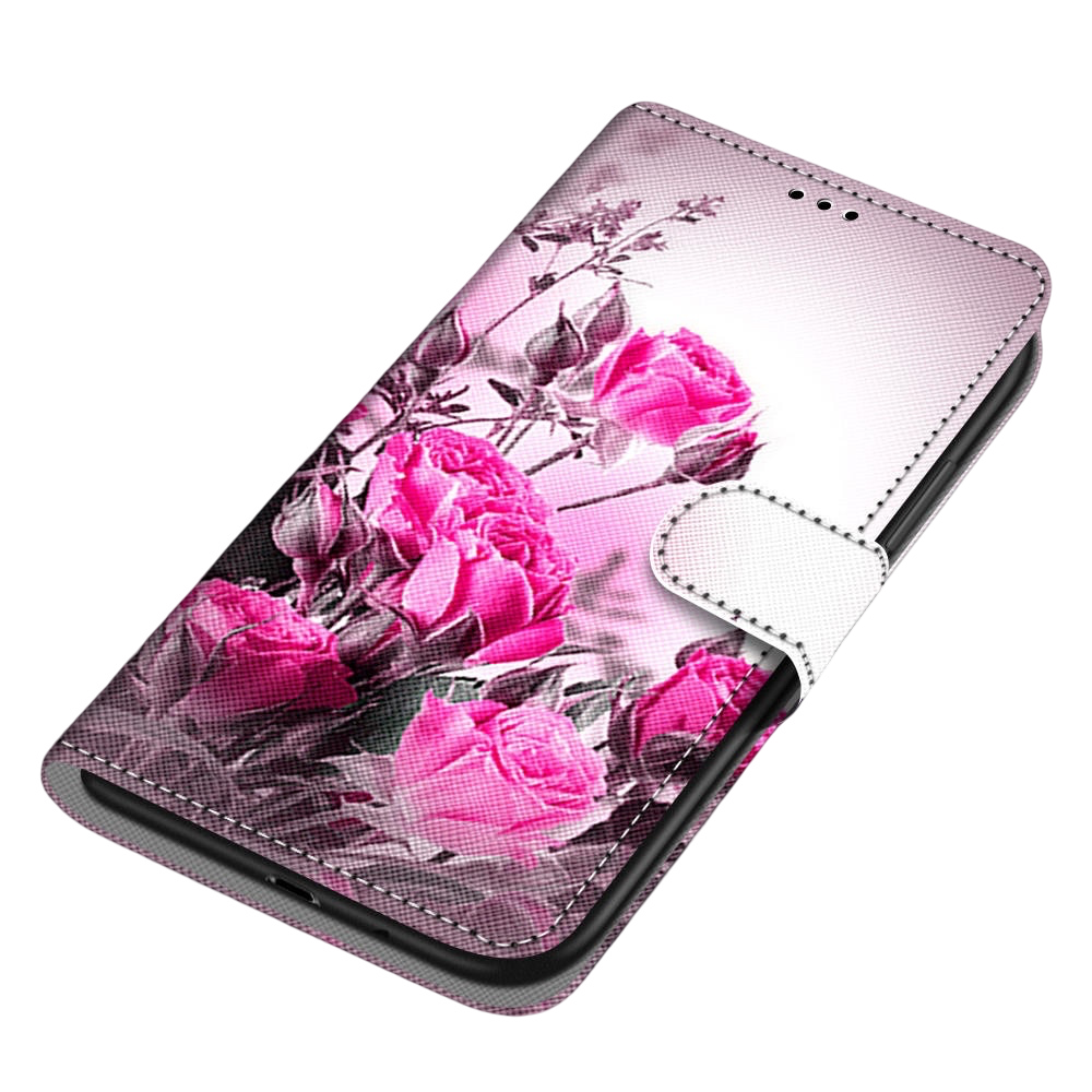 Anymob Samsung Case Pink Roses Painted Magnetic Flip Leather Card slot Wallet Book Style Cover-Mobile Phone Cases-PEROZ Accessories