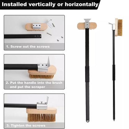 AnyGleam Black 81cm Oven Copper Brush with Metal Scraper Tool and Length Adjustable Handle Cleaning Accessories-Pizza Makers &amp; Ovens-PEROZ Accessories