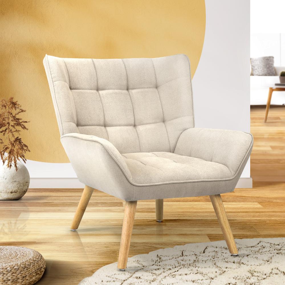 Oikiture Armchair Accent Chairs Sofa Lounge Fabric Upholstered Tub Chair Beige-Armchair-PEROZ Accessories