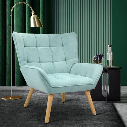 Oikiture Armchair Accent Chairs Sofa Lounge Fabric Upholstered Tub Chair Blue-Armchair-PEROZ Accessories