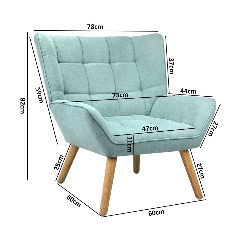 Oikiture Armchair Accent Chairs Sofa Lounge Fabric Upholstered Tub Chair Blue-Armchair-PEROZ Accessories