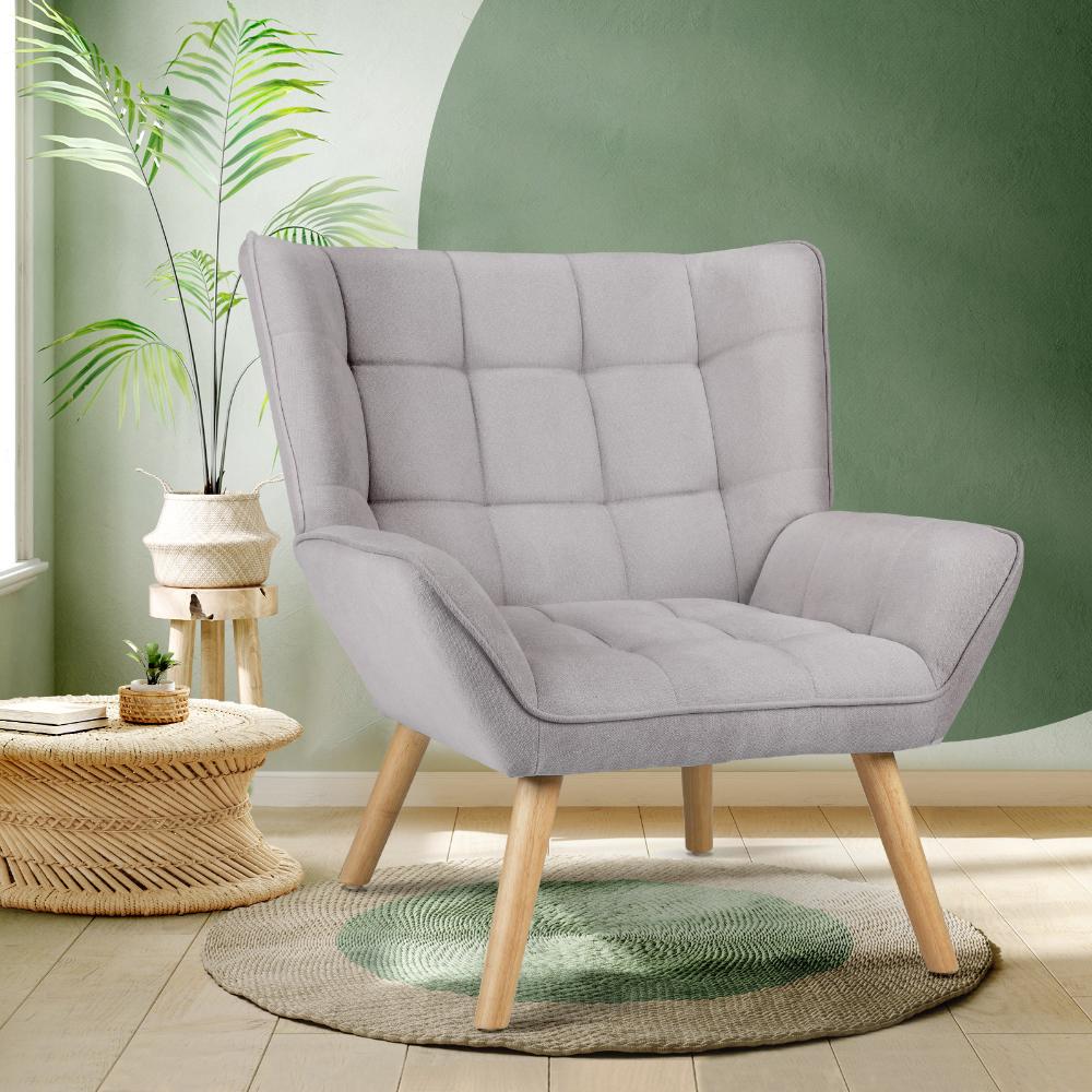 Oikiture Armchair Accent Chairs Sofa Lounge Fabric Upholstered Tub Chair Grey-Armchair-PEROZ Accessories