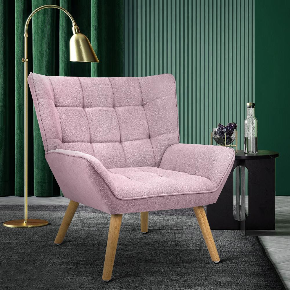 Oikiture Armchair Accent Chairs Sofa Lounge Fabric Upholstered Tub Chair Pink-Armchair-PEROZ Accessories
