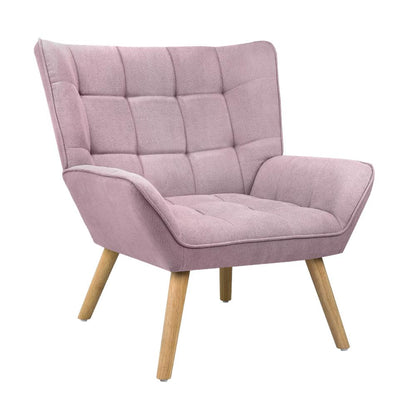 Oikiture Armchair Accent Chairs Sofa Lounge Fabric Upholstered Tub Chair Pink-Armchair-PEROZ Accessories