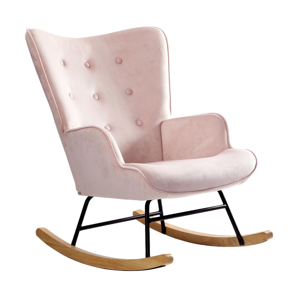 Oikiture Rocking Chair Nursing Armchair Velvet Accent Chairs Upholstered Pink-Armchair-PEROZ Accessories