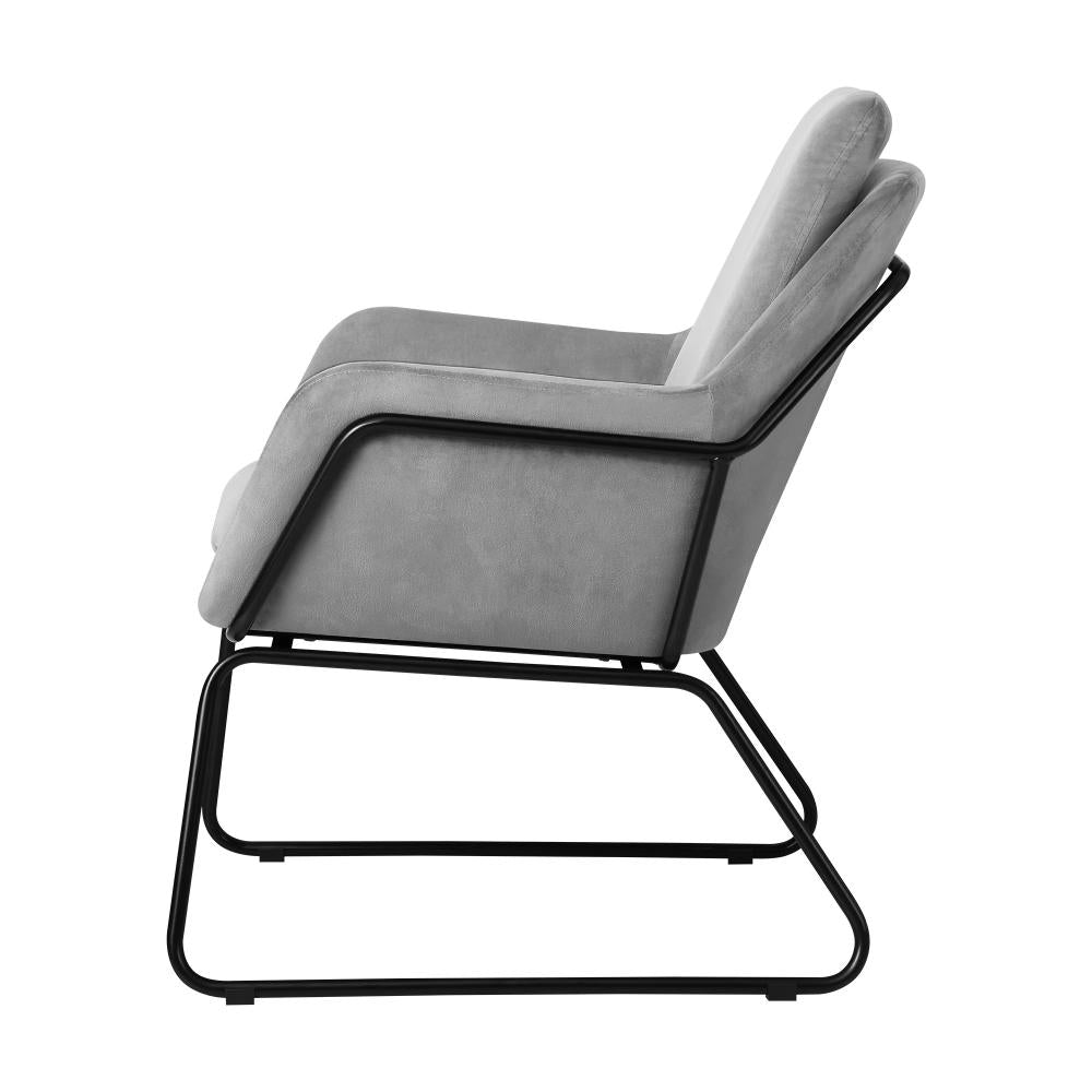Oikiture Armchair Velvet Accent Chairs Tub Chair Sofa Lounge Upholstered Grey-Armchair-PEROZ Accessories