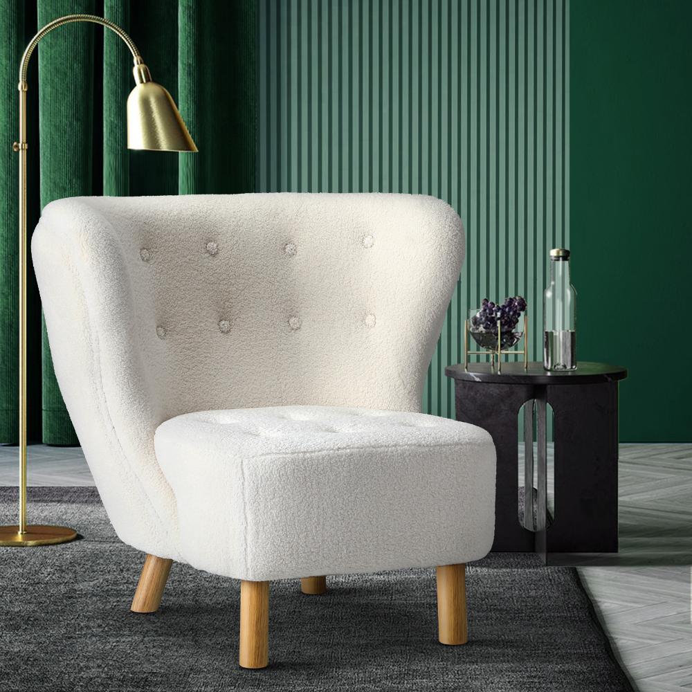 Oikiture Armchair Lounge Accent Chair Armchairs Couches Sofa Bedroom Wood White-Armchair-PEROZ Accessories