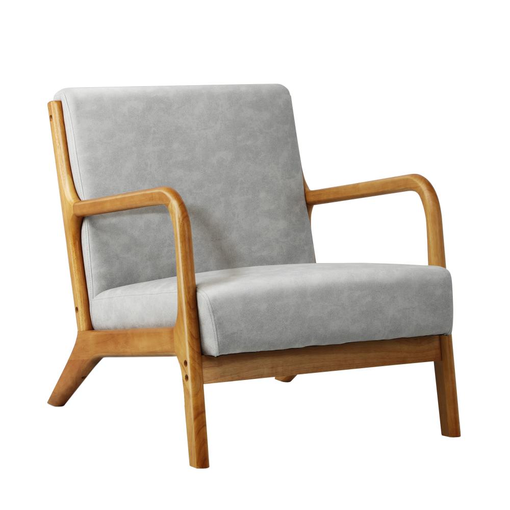 Oikiture Armchair Lounge Chair Accent Armchairs Couches Sofa Wood Light Grey-Armchair-PEROZ Accessories