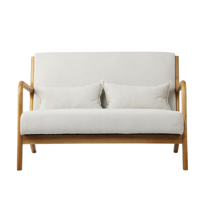 Oikiture Armchair Lounge Chair Accent Couch Sofa Pillows 2 Seater Fabric Beige-Armchair-PEROZ Accessories