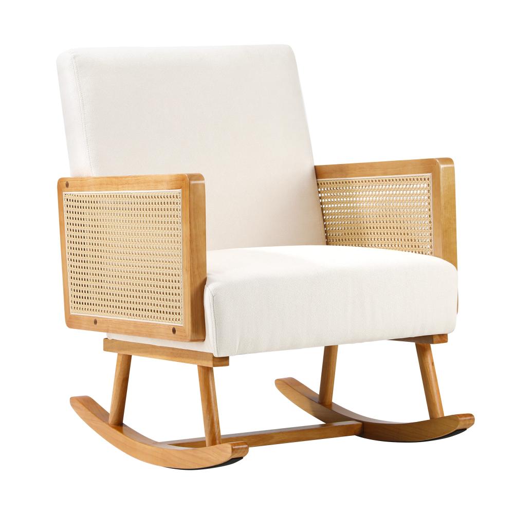 Shop Oikiture Rocking Chair Nursing Armchair Linen Accent Chairs PE Rattan Beige  | PEROZ Australia