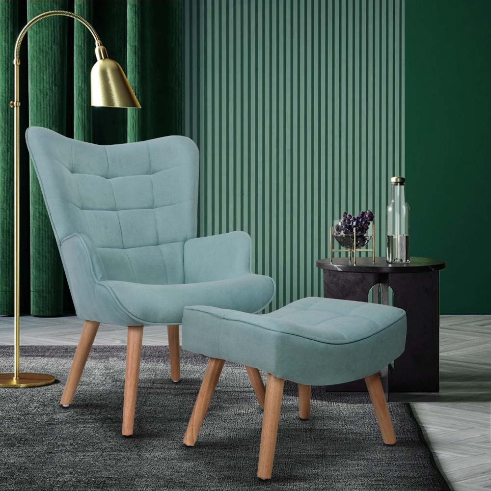 Oikiture Armchair Lounge Chair Ottoman Accent Armchairs Fabric Sofa Chairs Blue-Armchair-PEROZ Accessories