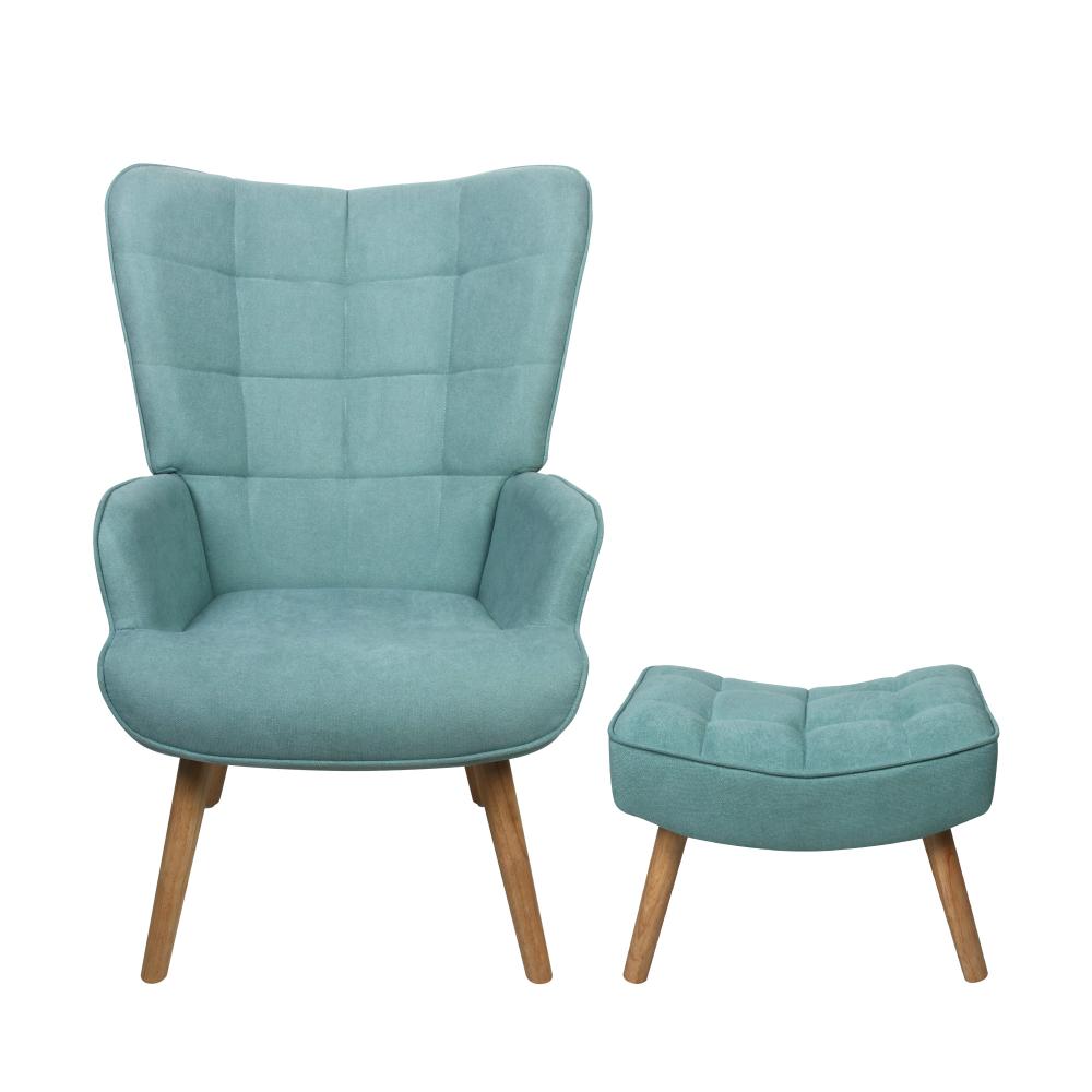 Oikiture Armchair Lounge Chair Ottoman Accent Armchairs Fabric Sofa Chairs Blue-Armchair-PEROZ Accessories