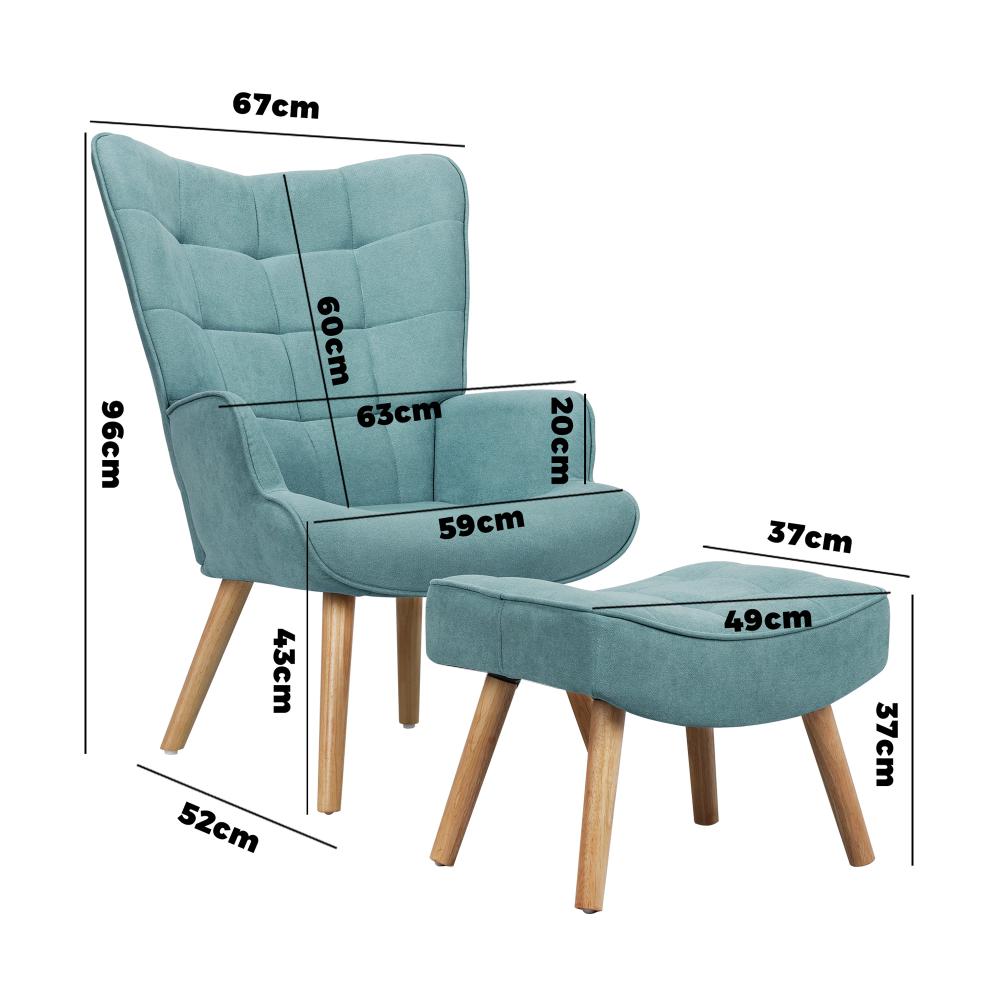 Oikiture Armchair Lounge Chair Ottoman Accent Armchairs Fabric Sofa Chairs Blue-Armchair-PEROZ Accessories