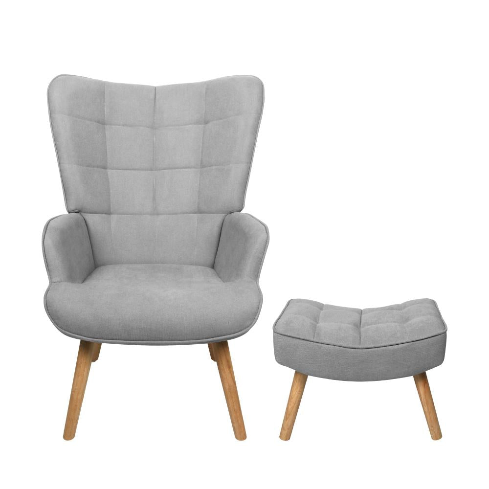 Oikiture Armchair Lounge Chair Ottoman Accent Armchairs Fabric Sofa Chairs Grey-Armchair-PEROZ Accessories
