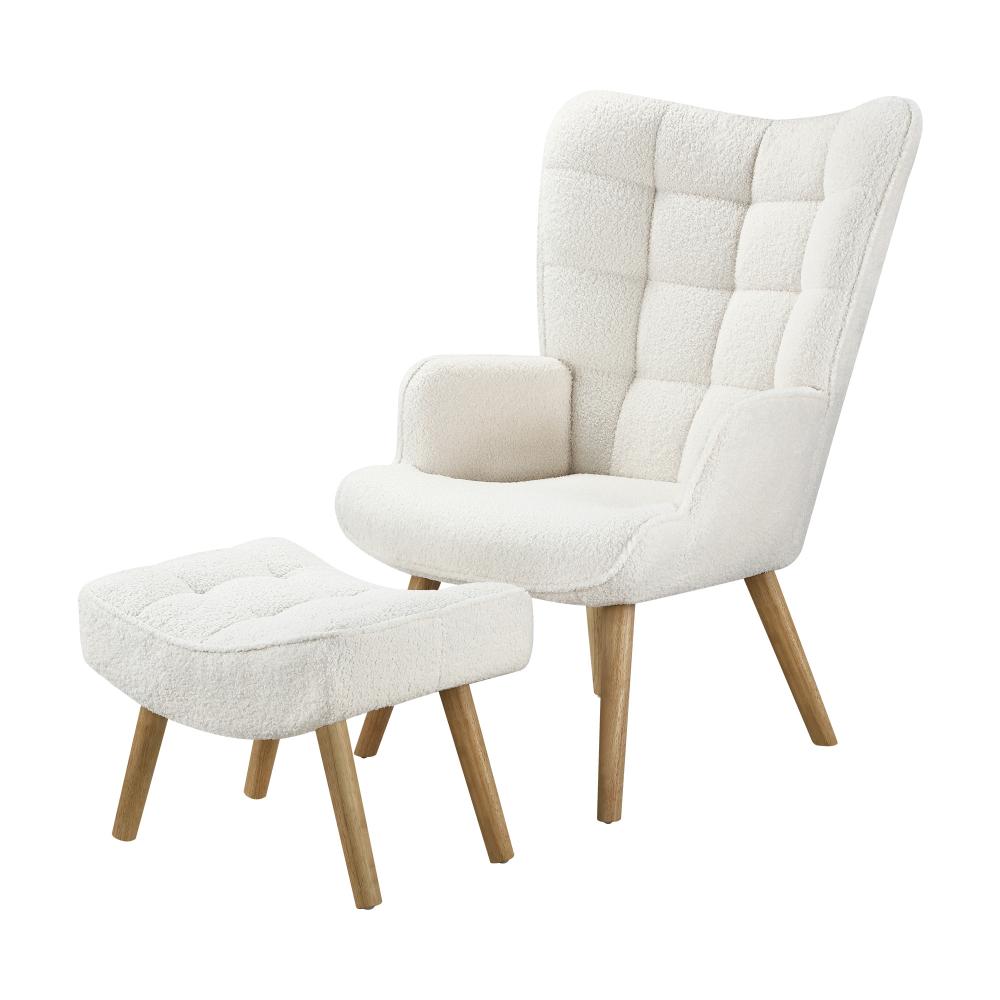 Oikiture Armchair Lounge Chair Ottoman Accent Armchairs Sherpa Sofa Chairs White