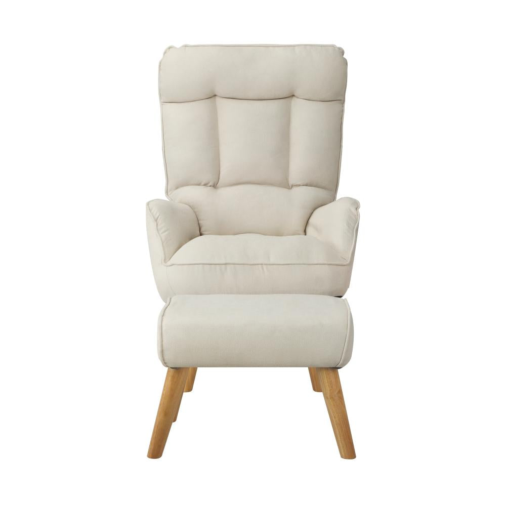 Oikiture Armchair wit Stool, Home Lounge with 360¡ Swivel Seat and 145¡ Recline Beige-Armchair-PEROZ Accessories