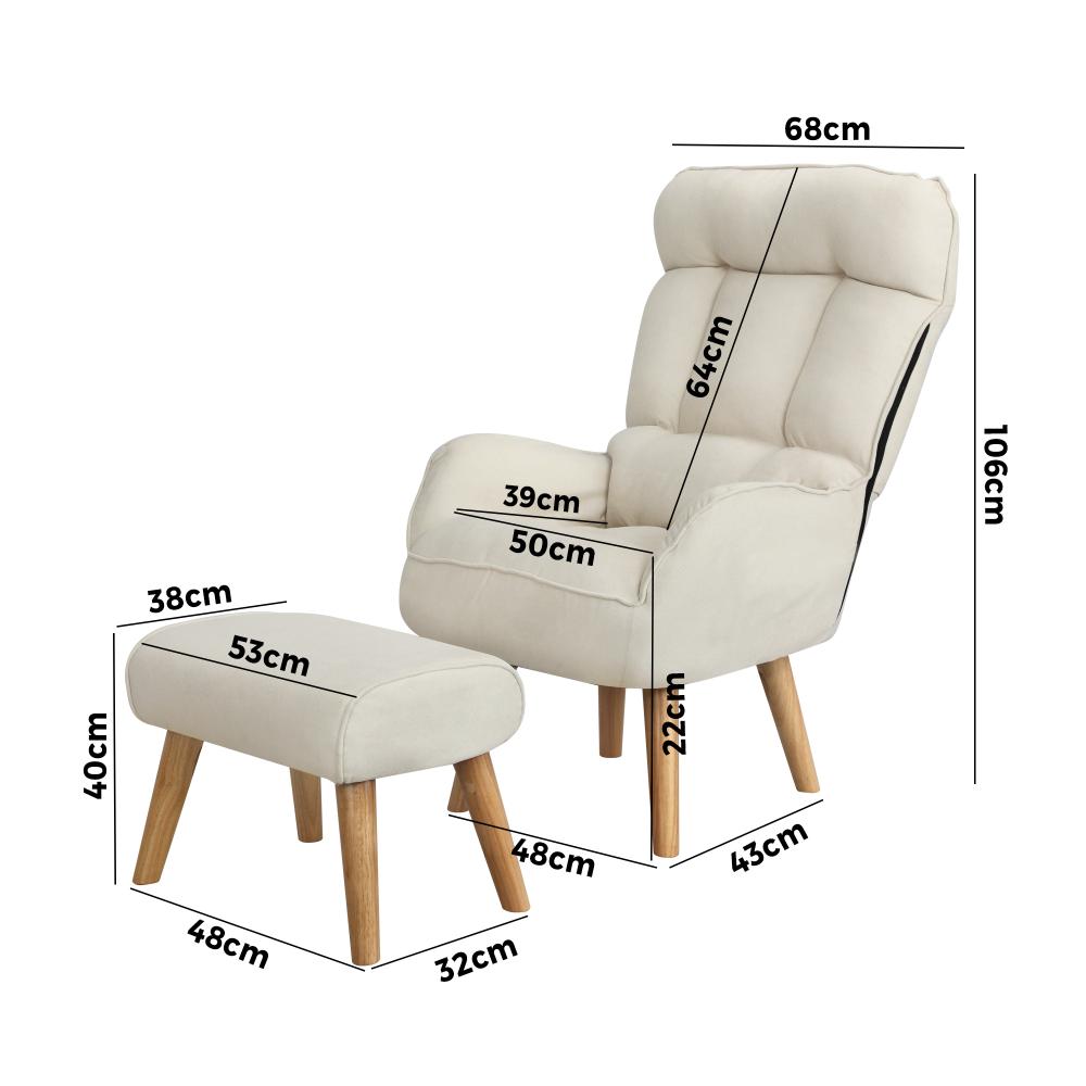 Oikiture Armchair wit Stool, Home Lounge with 360¡ Swivel Seat and 145¡ Recline Beige-Armchair-PEROZ Accessories