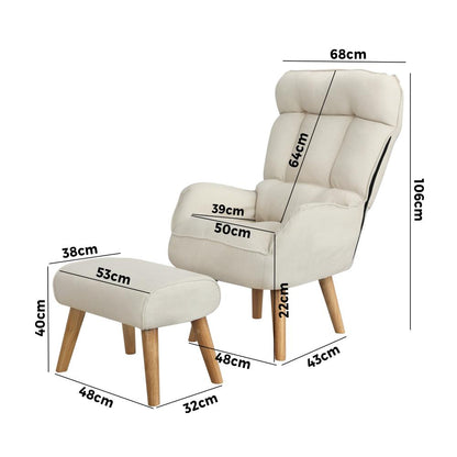 Oikiture Armchair wit Stool, Home Lounge with 360¡ Swivel Seat and 145¡ Recline Beige-Armchair-PEROZ Accessories