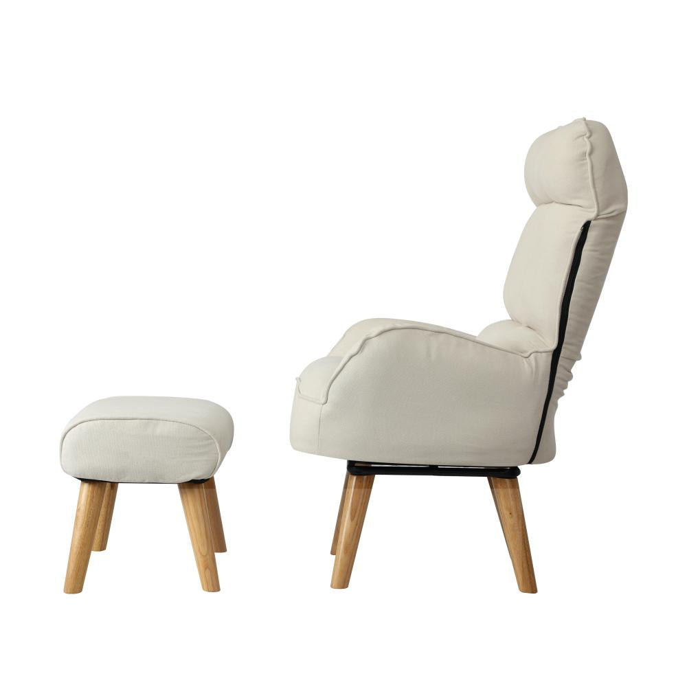Oikiture Armchair wit Stool, Home Lounge with 360¡ Swivel Seat and 145¡ Recline Beige-Armchair-PEROZ Accessories
