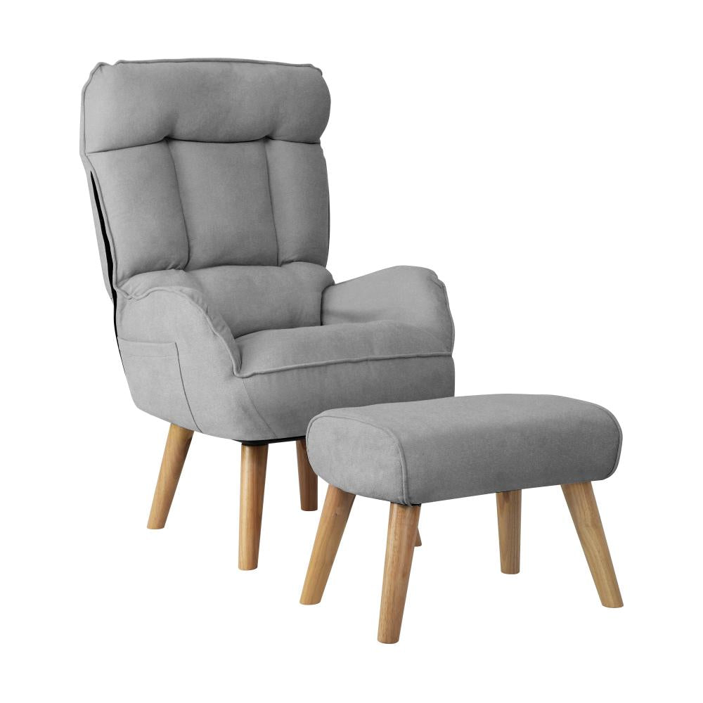 Oikiture Armchair wit Stool, Home Lounge with 360¡ Swivel Seat and 145¡ Recline Grey-Armchair-PEROZ Accessories