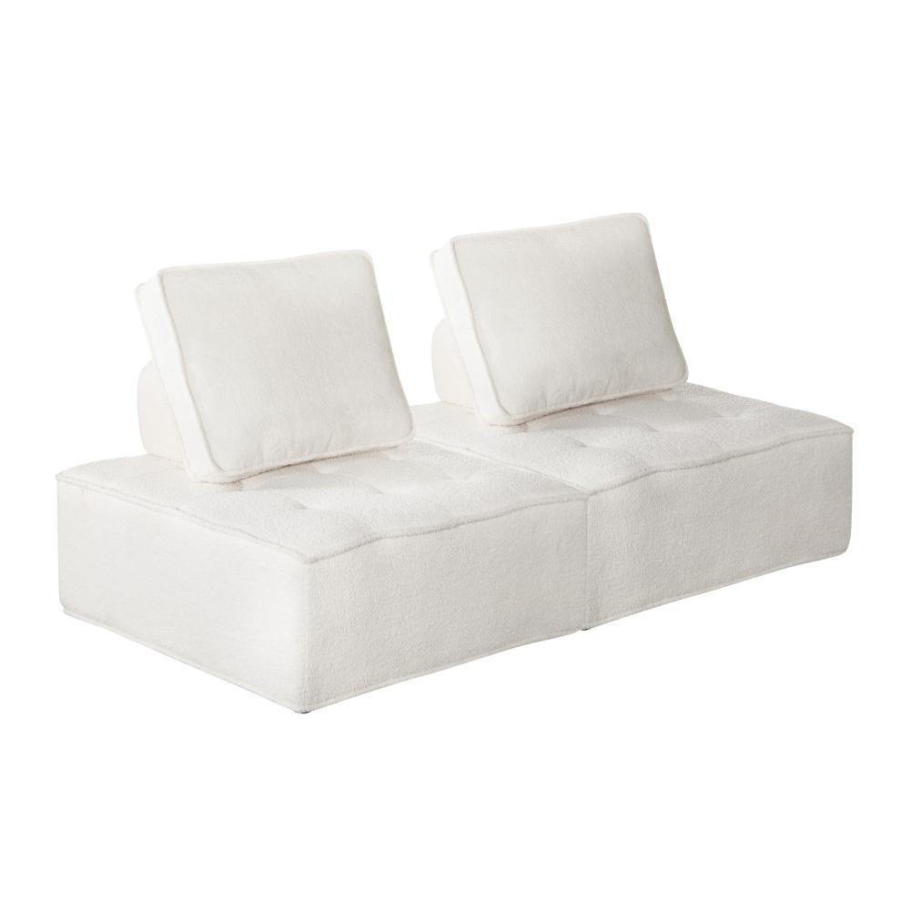 Shop Oikiture 2PCS Modular Sofa Lounge Chair Armless Adjustable Back Sherpa White  | PEROZ Australia