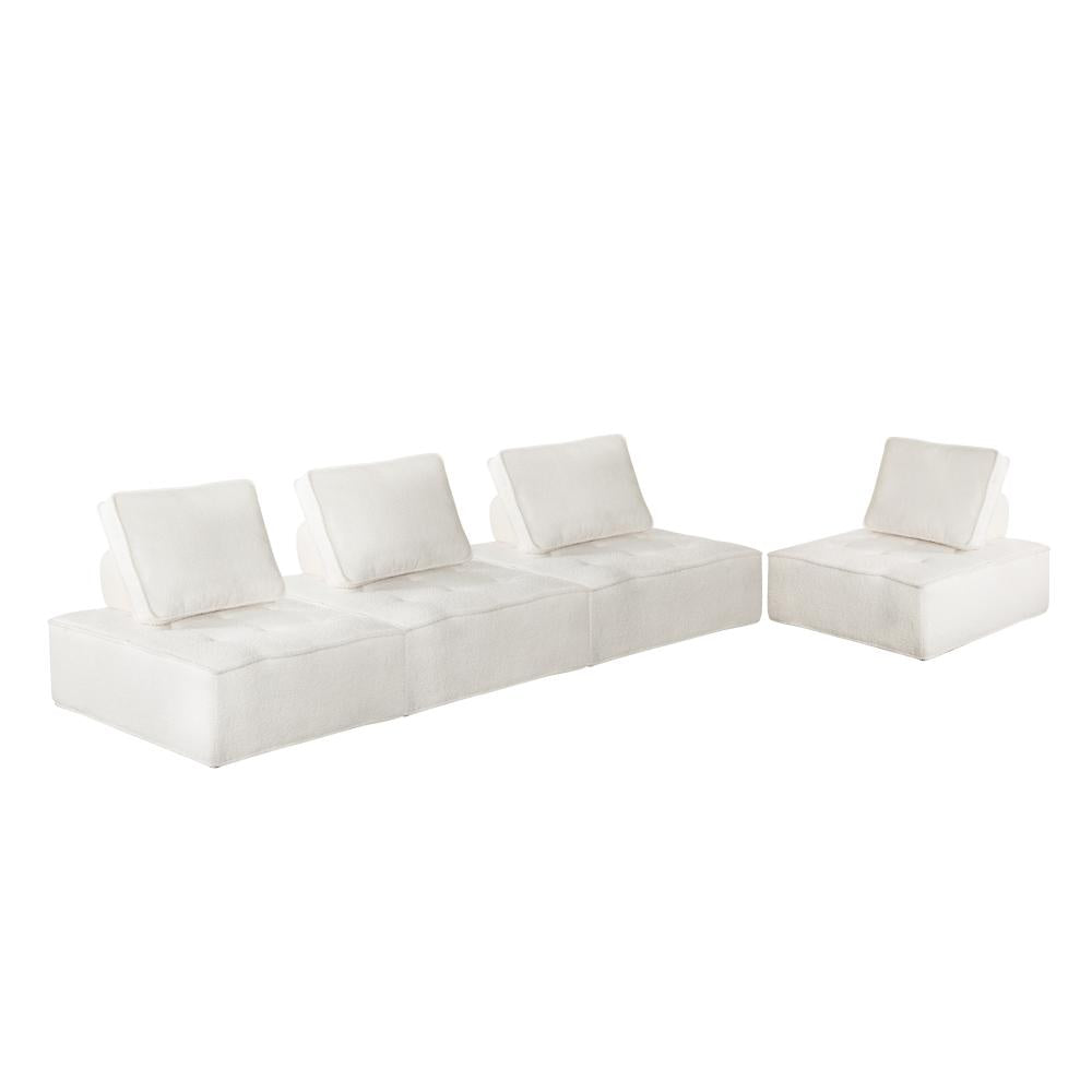 Shop Oikiture 4PCS Modular Sofa Lounge Chair Armless Adjustable Back Sherpa White  | PEROZ Australia