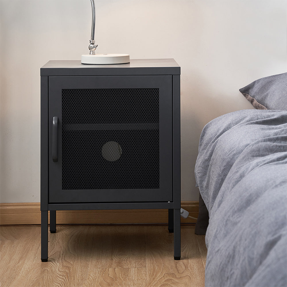 ArtissIn Mini Mesh Door Storage Cabinet Organizer Bedside Table Black-Bedside Tables - Peroz Australia - Image - 1