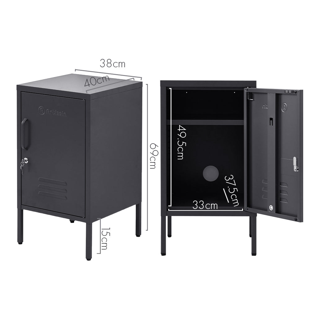 ArtissIn Metal Locker Storage Shelf Filing Cabinet Cupboard Bedside Table Black-Furniture &gt; Bedroom - Peroz Australia - Image - 2
