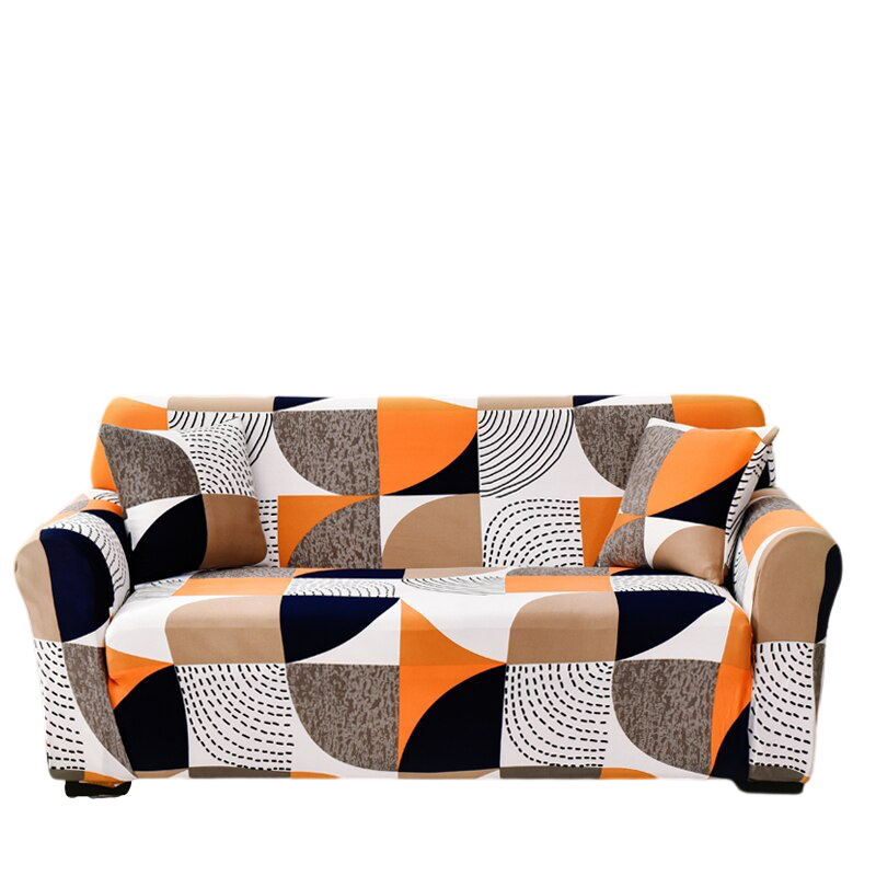 Anyhouz 4 Seater Sofa Cover Orange Geometric Style and Protection For Living Room Sofa Chair Elastic Stretchable Slipcover-Slipcovers-PEROZ Accessories