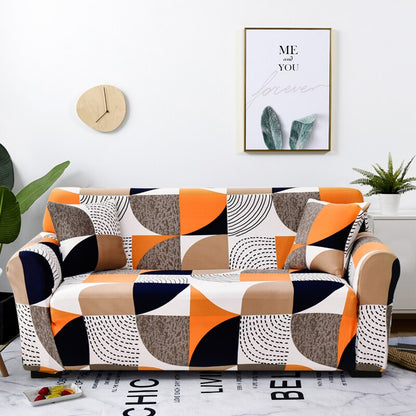 Anyhouz 4 Seater Sofa Cover Orange Geometric Style and Protection For Living Room Sofa Chair Elastic Stretchable Slipcover-Slipcovers-PEROZ Accessories