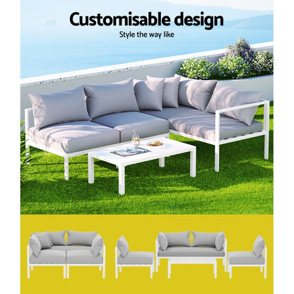 Gardeon 4-Seater Aluminium Outdoor Sofa Set Lounge Setting Table Chair Furniture-Furniture &gt; Outdoor-PEROZ Accessories