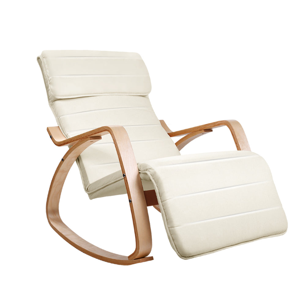 Artiss Fabric Rocking Armchair with Adjustable Footrest - Beige-Furniture &gt; Living Room - Peroz Australia - Image - 2