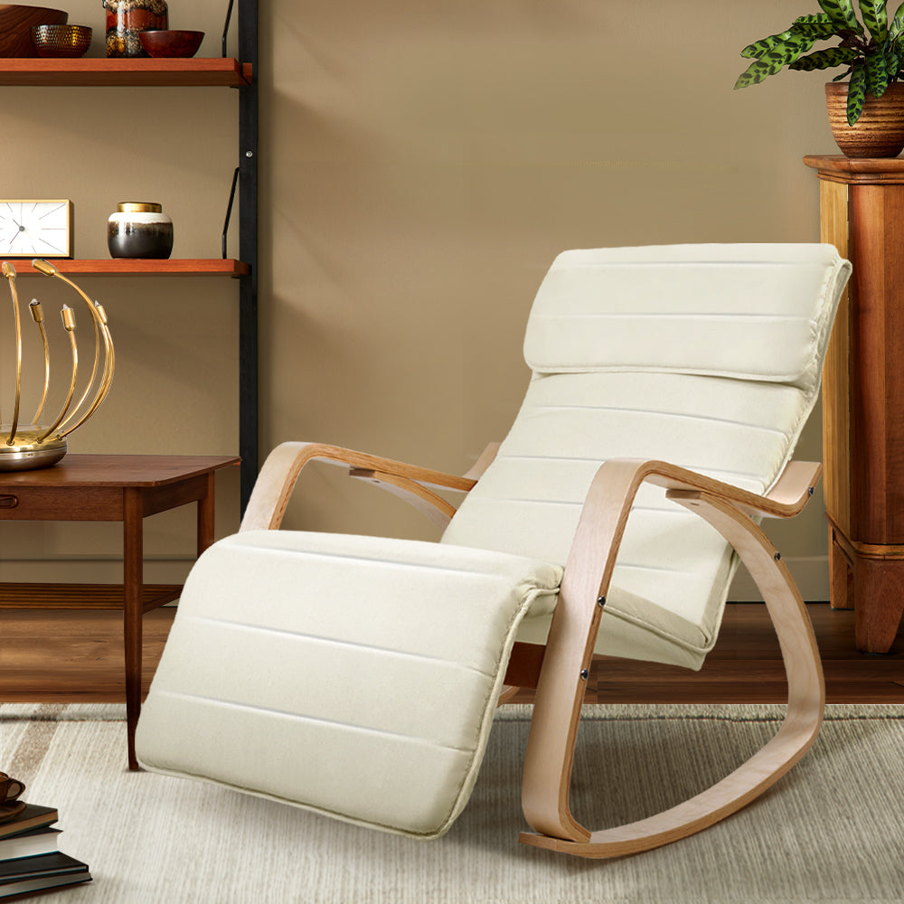 Artiss Fabric Rocking Armchair with Adjustable Footrest - Beige-Furniture &gt; Living Room - Peroz Australia - Image - 1