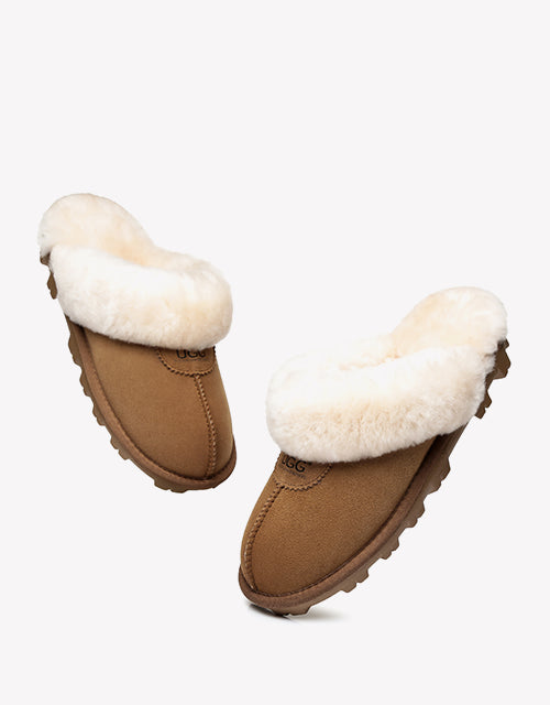 Australian Shepherd Double-Faced Sheepskin UGG Unisex Slippers Waffle Scuff Water Resistant-Slippers-PEROZ Accessories