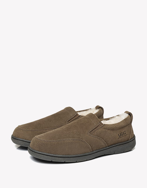 Australian Shepherd AS Men Ugg Moccasin Dino Slipper Sheepskin Wool-Loafers &amp; Moccasins-PEROZ Accessories