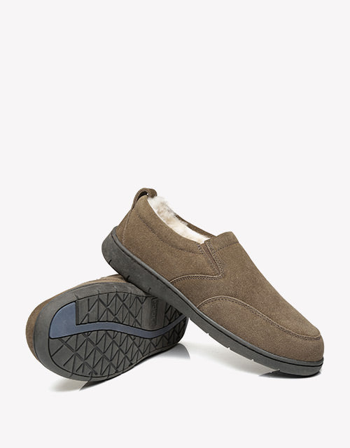 Australian Shepherd AS Men Ugg Moccasin Dino Slipper Sheepskin Wool-Loafers &amp; Moccasins-PEROZ Accessories