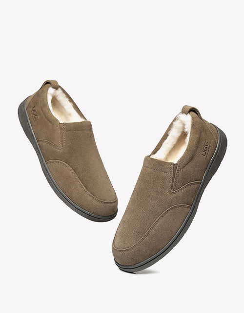 Australian Shepherd AS Men Ugg Moccasin Dino Slipper Sheepskin Wool-Loafers &amp; Moccasins-PEROZ Accessories